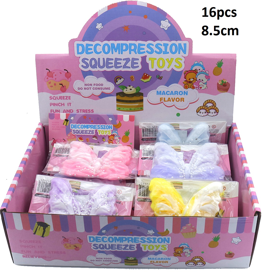 R-J2.2 TOY2535-028 Squishy Decompression Squeeze Toys - Butterfly 8.5cm - 16pcs