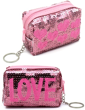K-D2.2  KY1154-002 Keychain Wallet LOVE Sequins 10x7x4cm Pink
