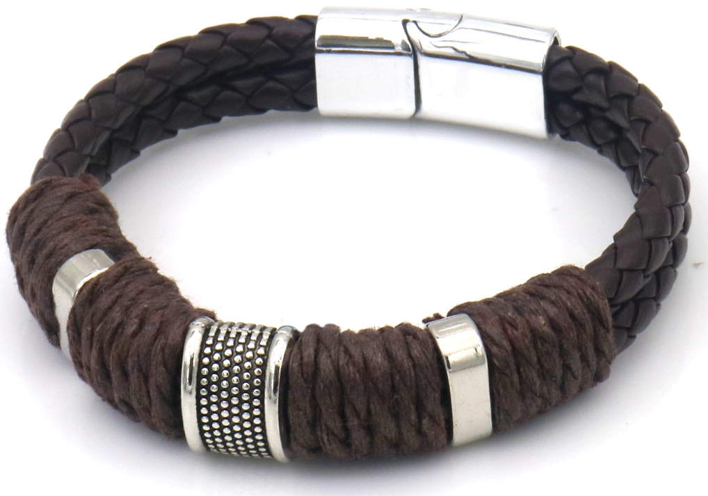 C-B19.1  B25104-007-5 PU Bracelet 21cm Brown-Silver