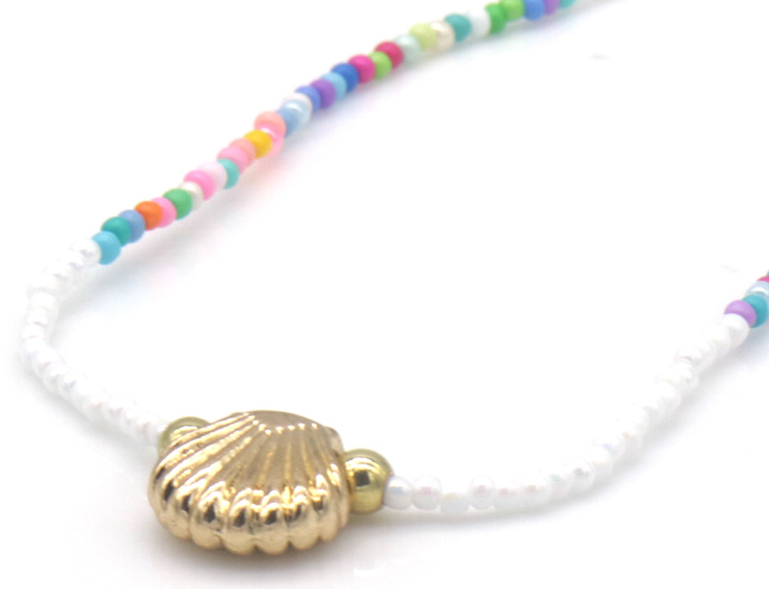 C-A9.3 N1034-005-1 Fashion Necklace Glassbeads Shell 40-45cm