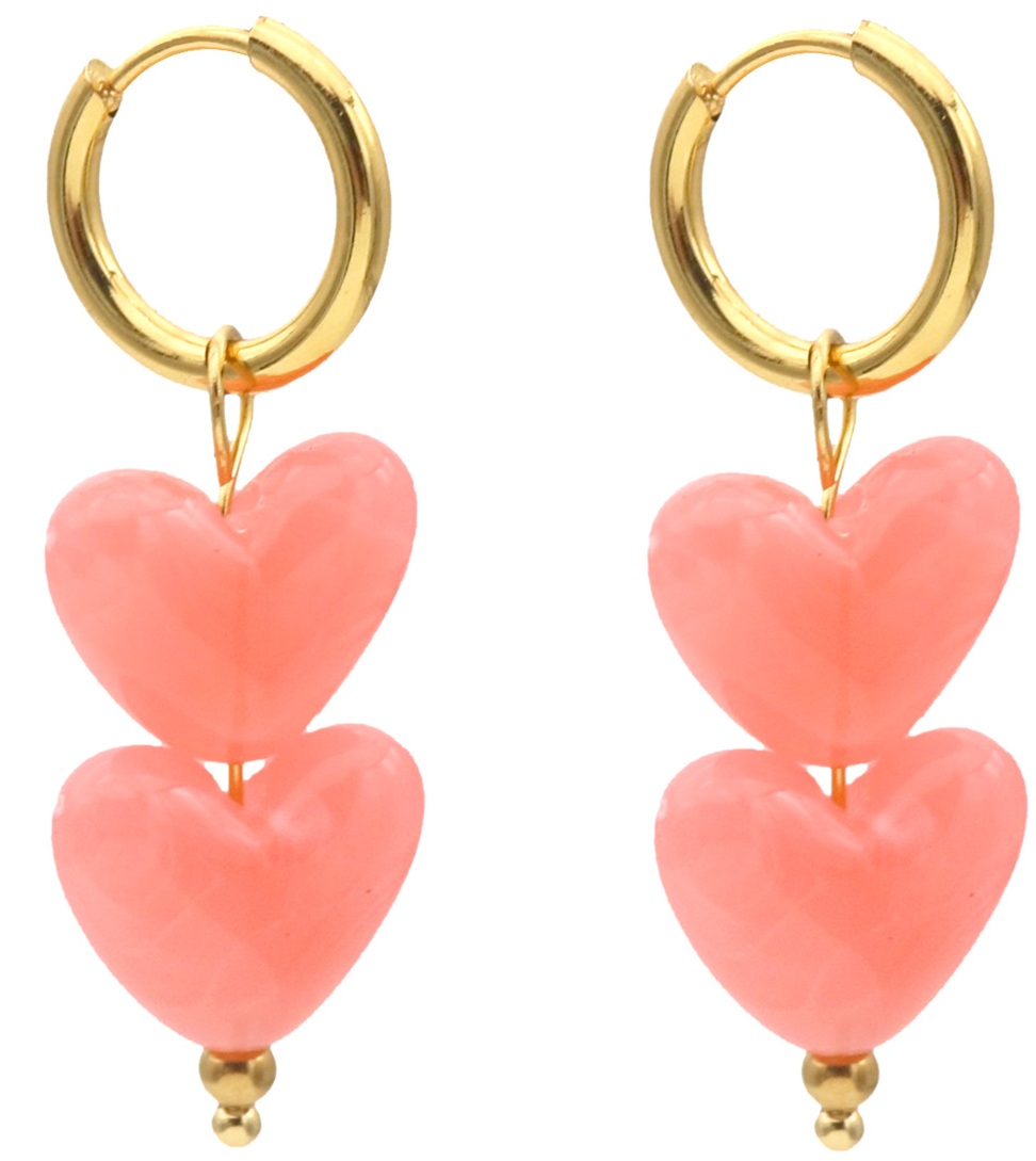 D-C18.1 E1144-001-7 S. Steel Earrings 4cm Hearts Pink