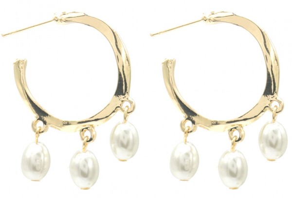 A-B7.4 E1631-118A Earrings pearls 3.5x2.5cm Gold