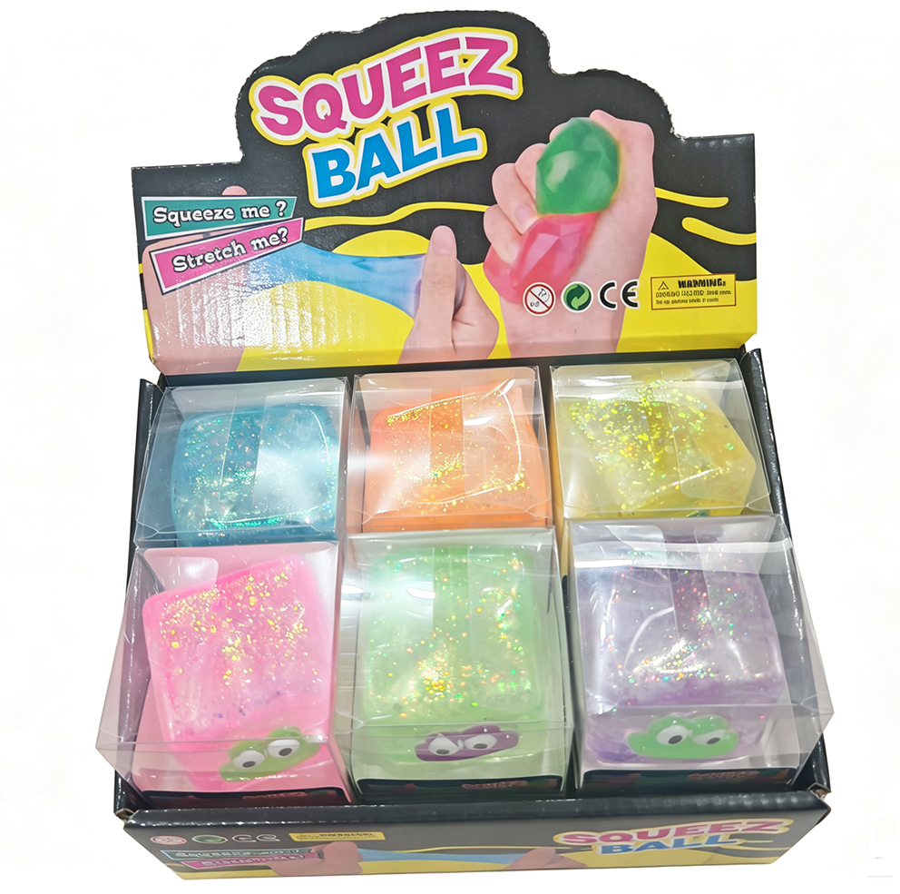 Q-M7.2 TOY2610-290 Squishy Cube Glitter Smiley - 12pcs