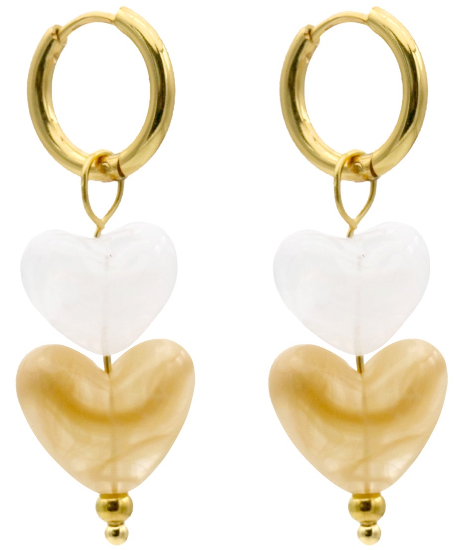 D-E4.1 E1144-001-6 S. Steel Earrings 4cm Hearts Brown