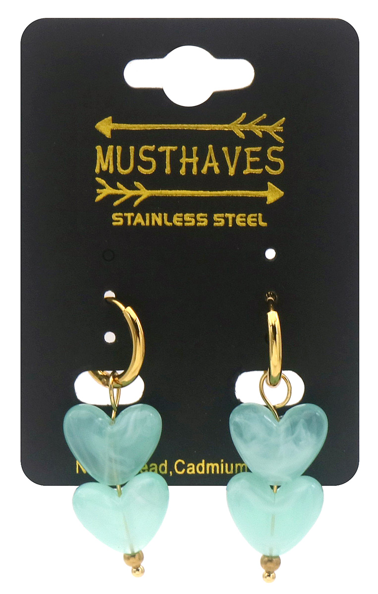 D-E17.1 E1144-001-1 S. Steel Earrings 4cm Hearts Blue