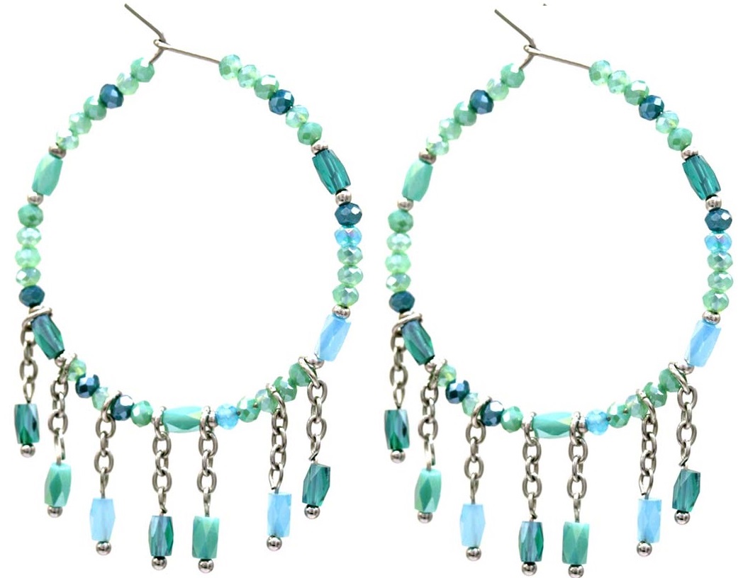 G-E7.2 E221-498 No. 1 S. Steel Glassbead Earrings 4x5.5cm Blue