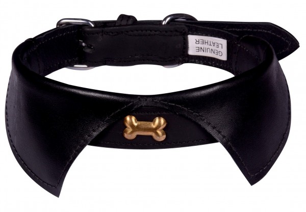 H-A16.1  MTDC-003 Leather Dog Collar Bow with Bone Black M 5