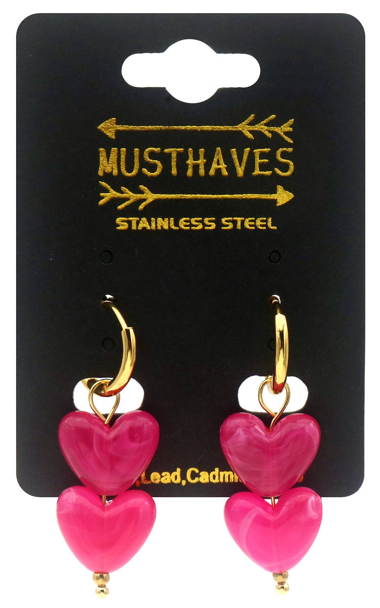 D-E18.2 E1144-001-4 S. Steel Earrings 4cm Hearts Pink