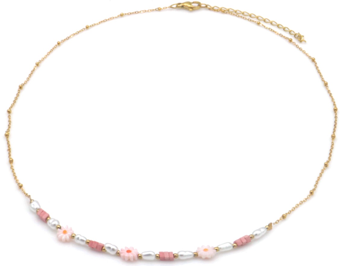 F-C15.1 N2539-052G S. Steel Necklace Flowers 40-45cm