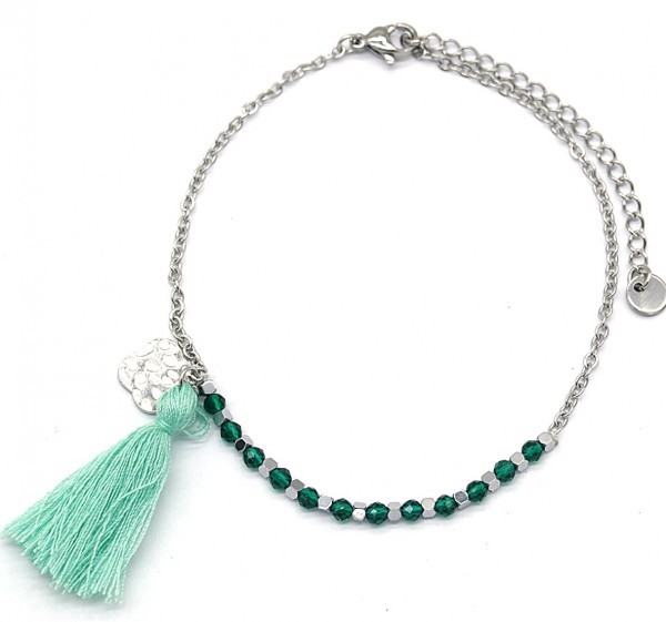A-A19.5 ANK221-100S S. Steel Anklet Glassbeads Tassel