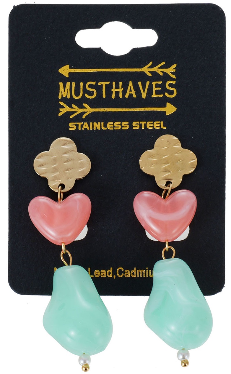 D-F22.2  E1144-028-2 S. Steel Earrings 5cm Blue-Pink