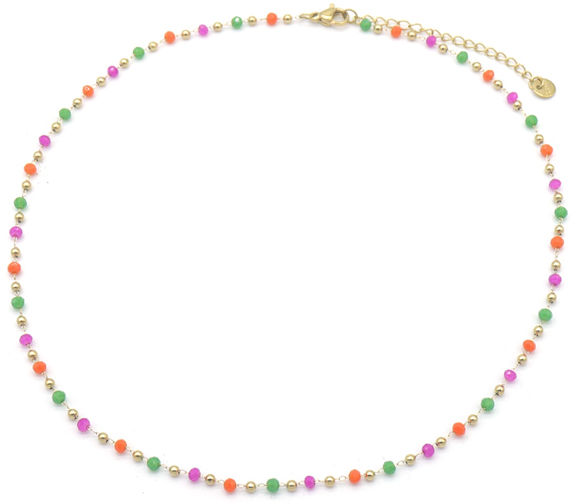 J-A4.1 N831-006-7 S. Steel Necklace Glass Beads - Multi