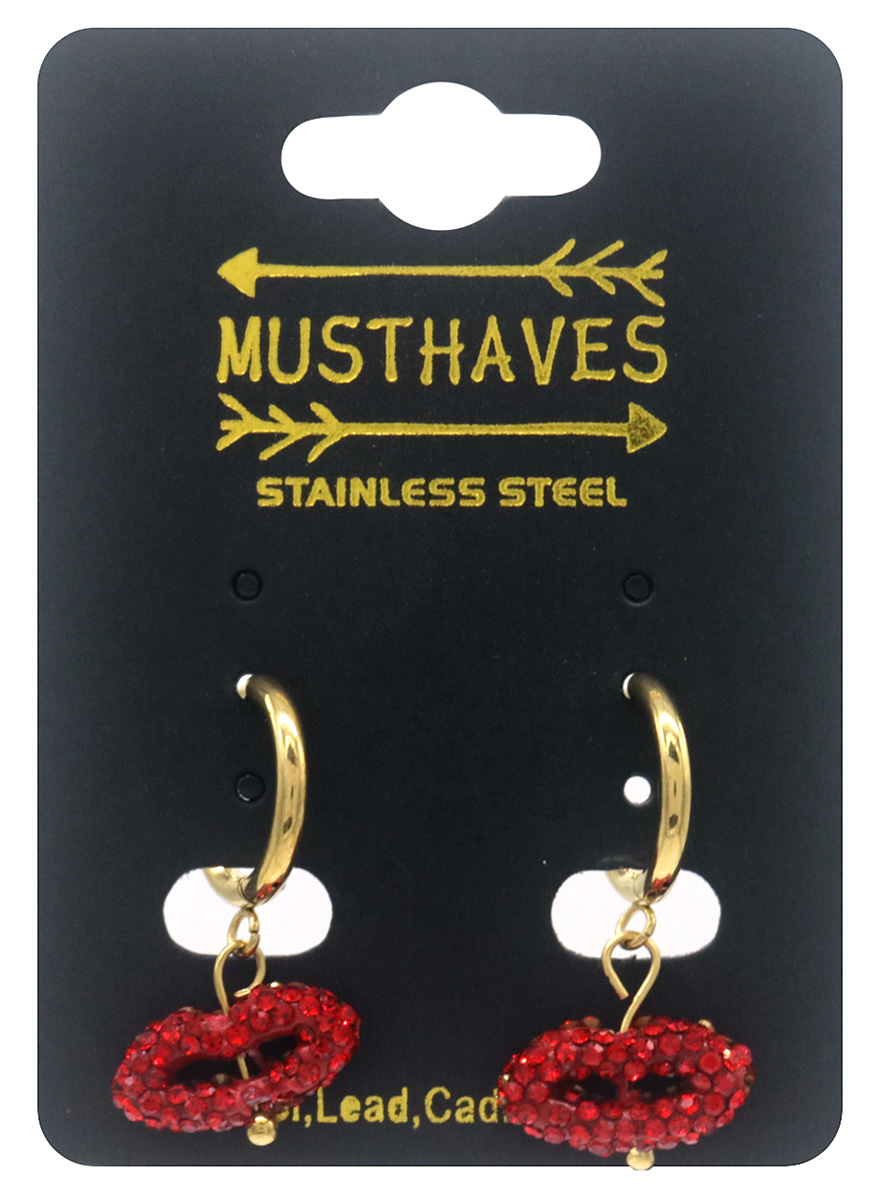 F-F4.5   E1033-002G-2 S. Steel Earrings Crystals Kiss 2.5x1.5cm