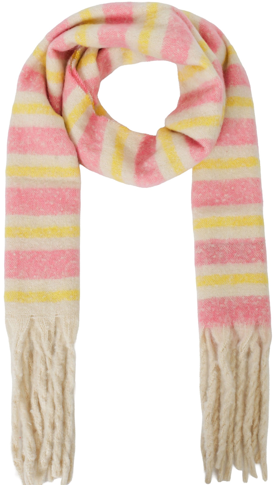T-F6.2 SCARF1107-042-6 Winter Scarf Stripes 190x40cm Yellow-Pink
