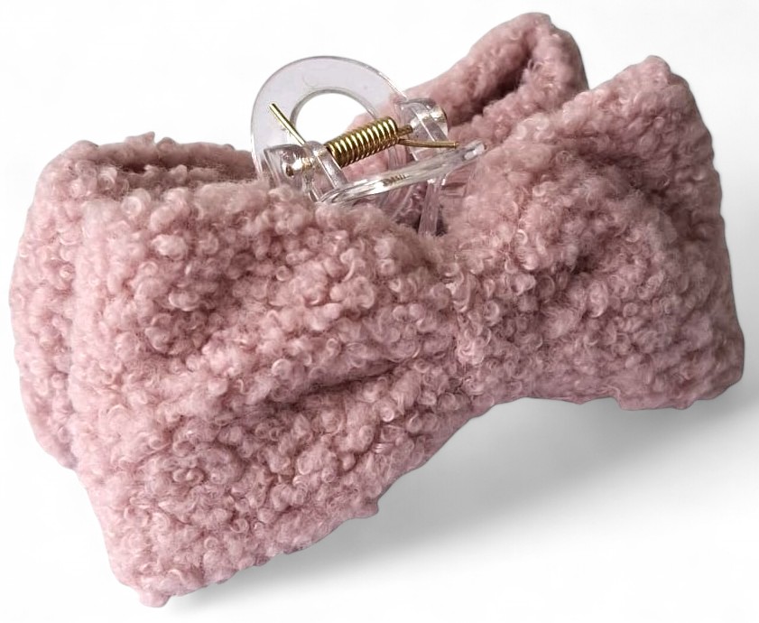 X-F6.1 H1039-021-1 Hair Claw Teddy Bow 10.5cm Pink