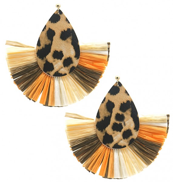 E-C20.3 E1651-015 Earrings Straw 8x8cm Leopard