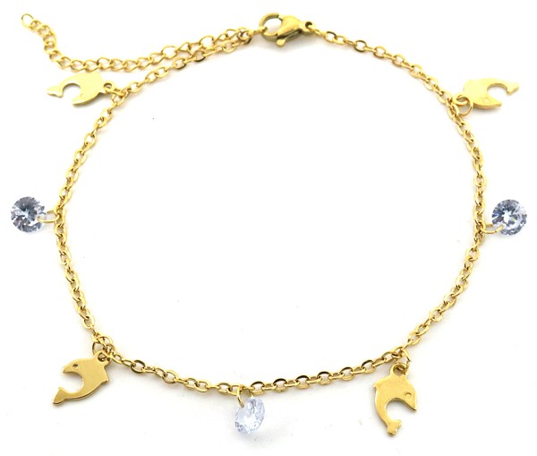 H-E7.4 ANK037-017G S. Steel Anklet Dolphins