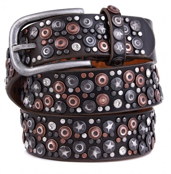 H-A11.2 FTG-060 PU with Leather Belt with Studs-Stars-Crystal 95x3,5 cm