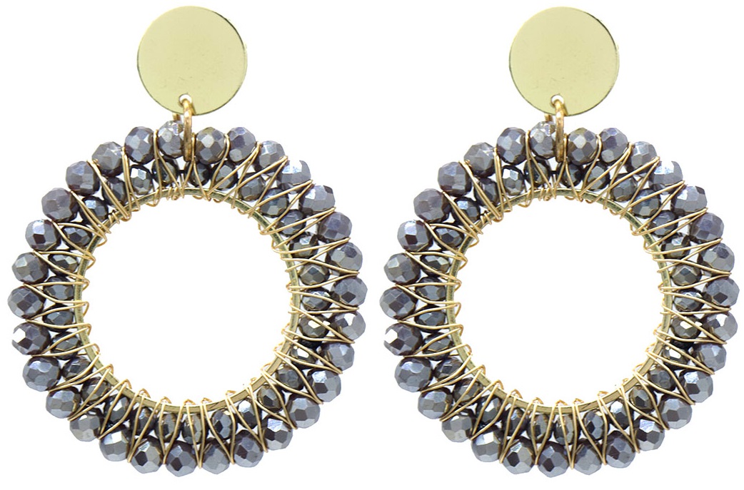 F-F16.3 E725-002-5 Earrings Faceted Glass Beads 5x4cm Grey
