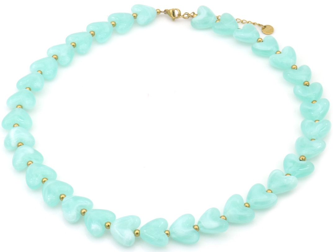 E-B9.1 N1144-009-7 S. Steel Necklace Hearts 40-45cm Blue