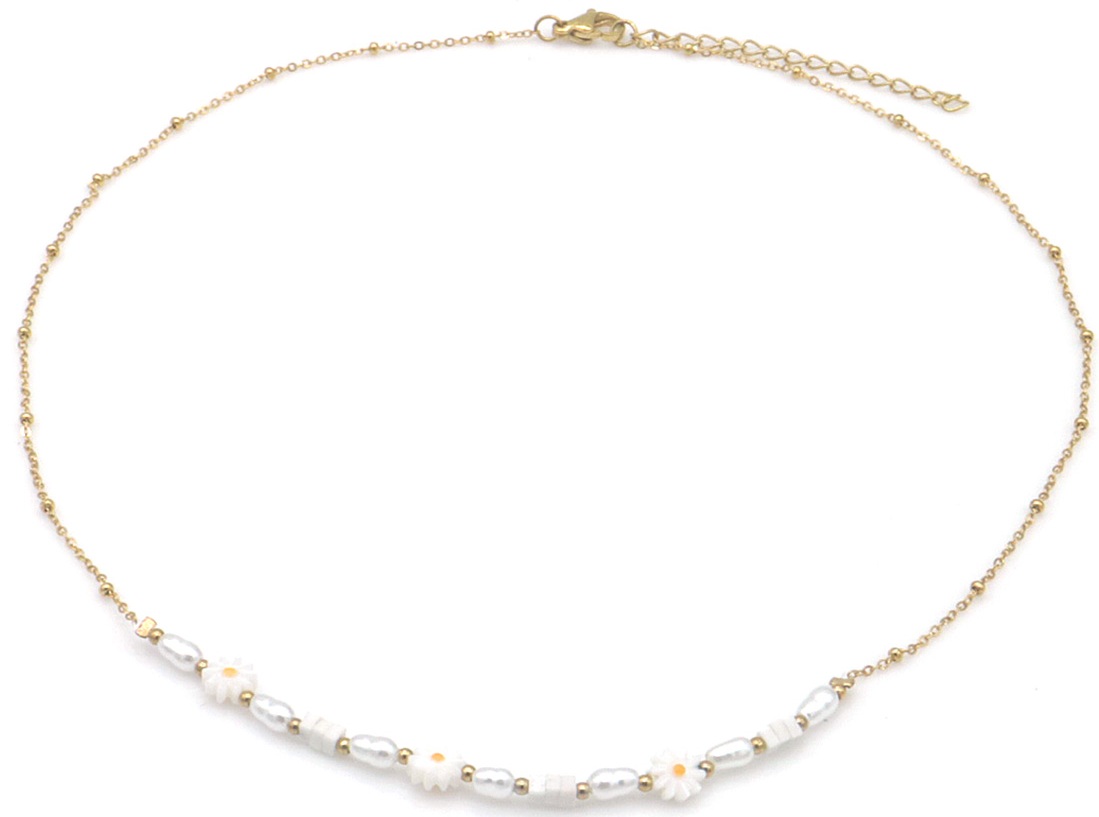 F-B19.1 N2539-052G-3 S. Steel Necklace Flowers 40-45cm