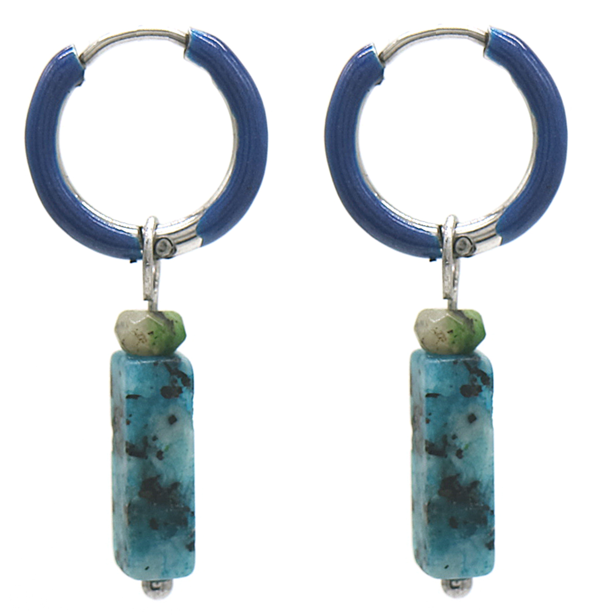 B-C6.4 E2142-027S S. Steel Earrings 1x2.5cm Blue Gneiss