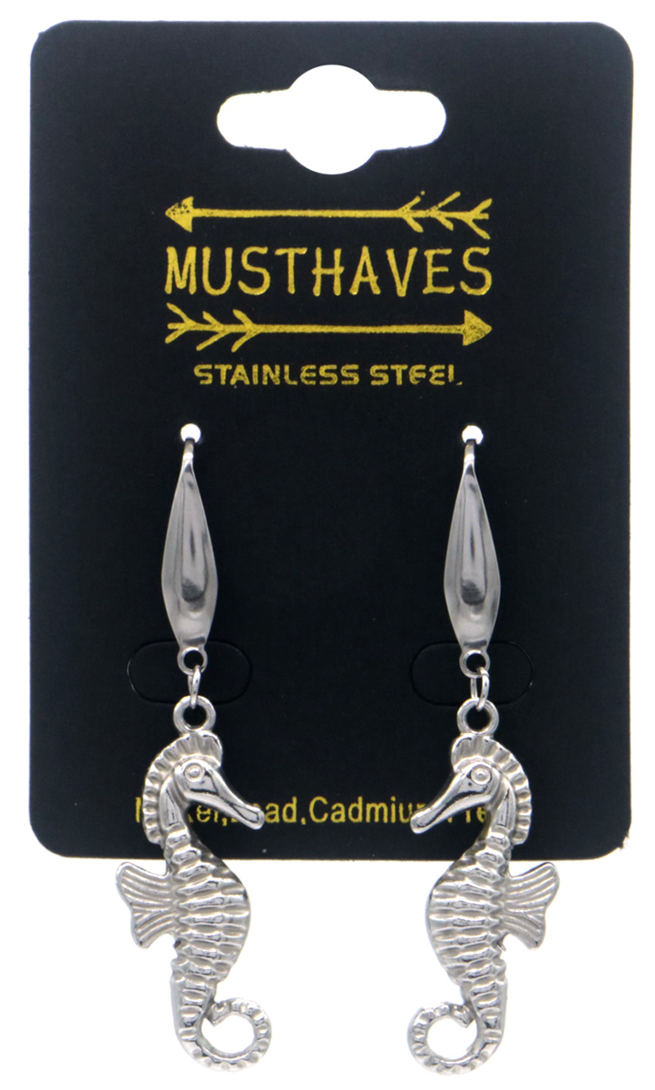 B-E5.2 E1033-006S S. Steel Earrings Seahorse 4.5cm