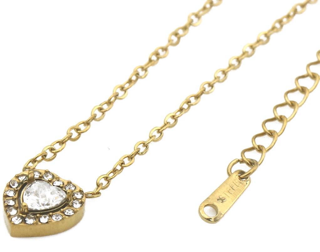 F-B8.3 N2591-036G S. Steel Necklace Crystals Heart 40-45cm
