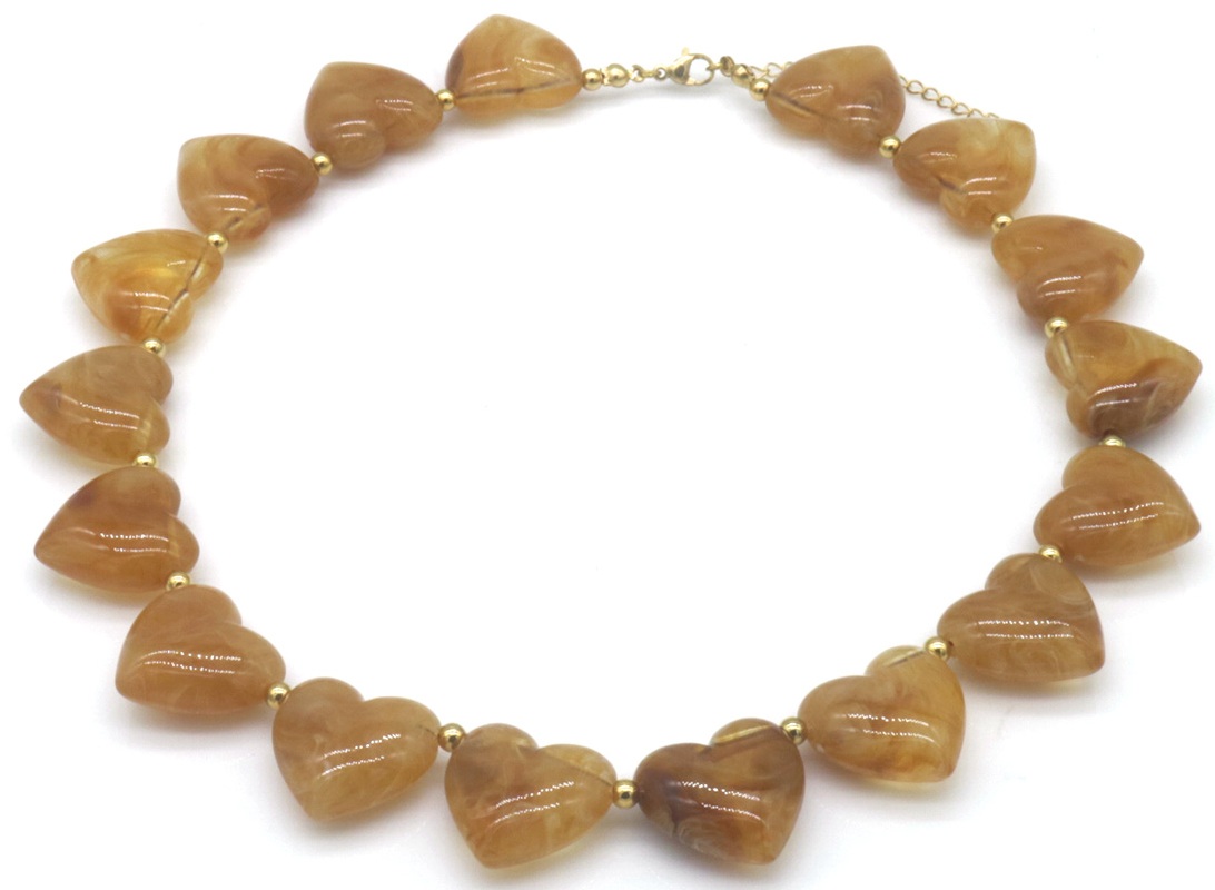 D-B1.2 N2582-002-4 S. Steel Necklace 40-45 cm Acrylic Hearts Brown