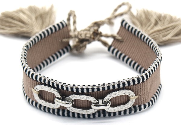 A-B3.2 B2040-005SA Woven Bracelet with S. Steel Chain Brown-Silver