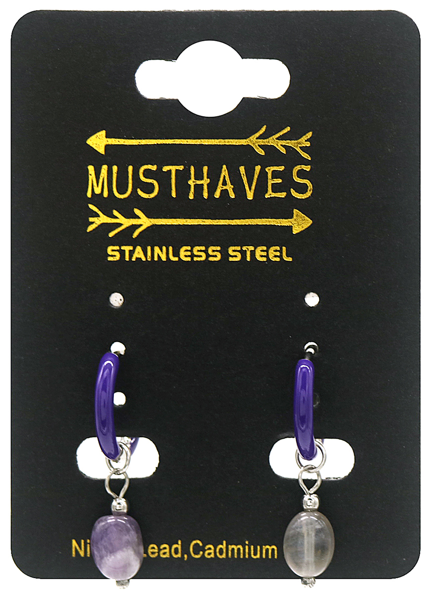 B-F18.2 E2142-033S S. Steel Earrings 1x2.5cm Amethyst