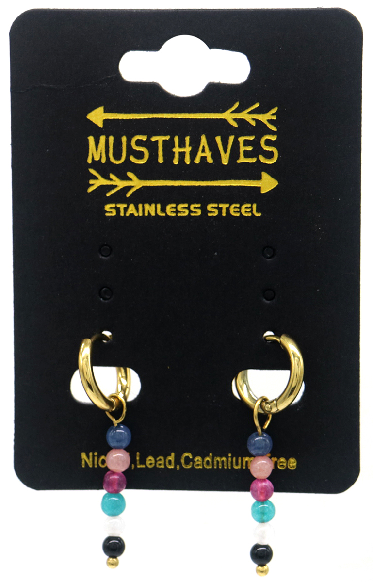 H-D7.5 E2275-009G S. Steel 10mm Earrings with Stones 3cm