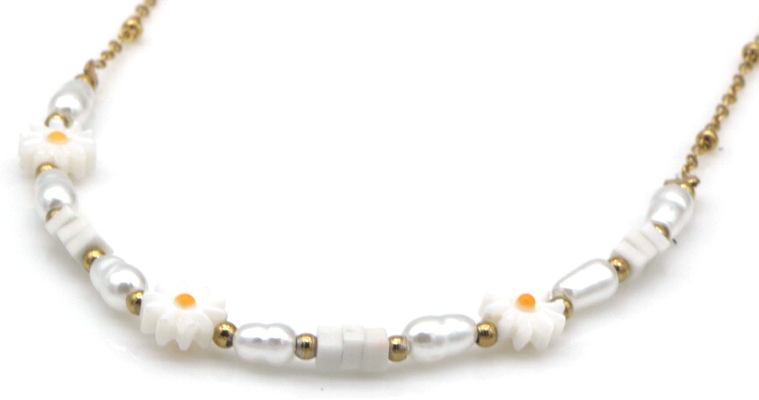 F-B19.1 N2539-052G-3 S. Steel Necklace Flowers 40-45cm