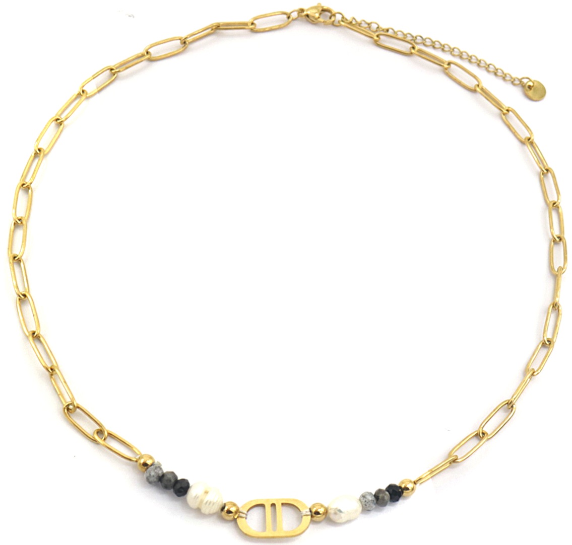 C-F19.1 N221-307 S. Steel Necklace Freshwater Pearl Grey 40-45cm