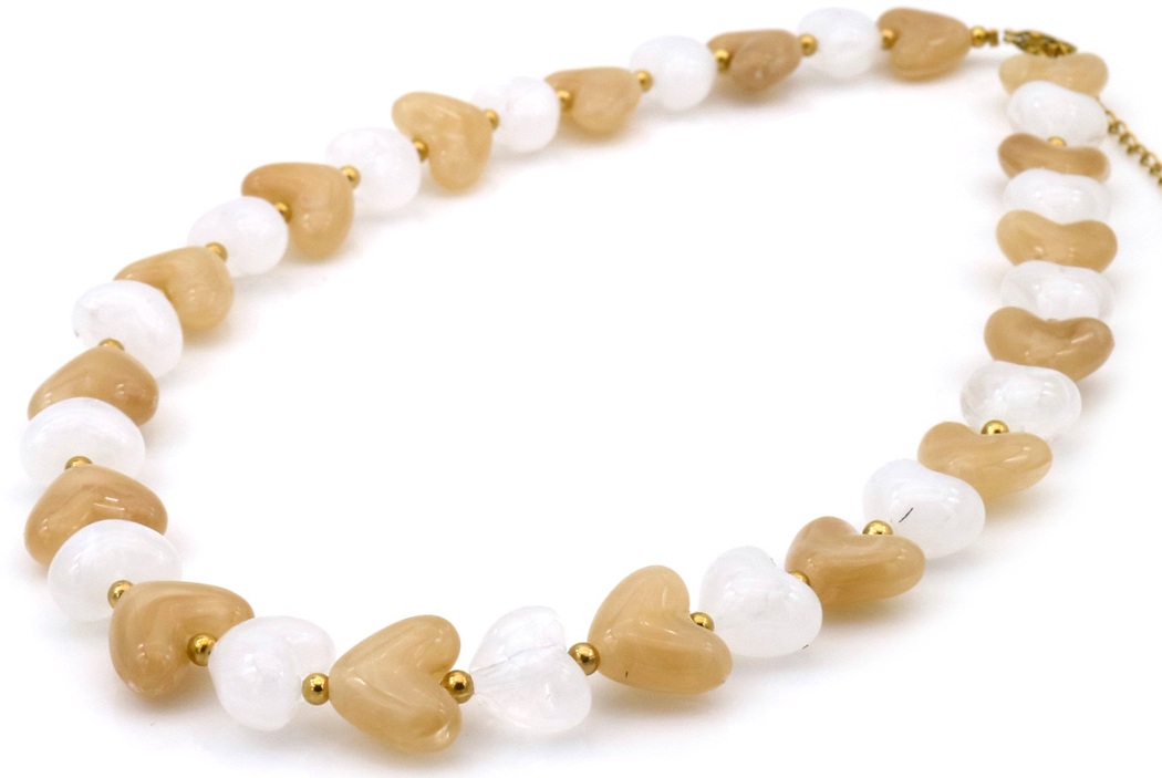 I-F23.2 N1144-009-2 S. Steel Necklace Hearts 40-45cm Brown