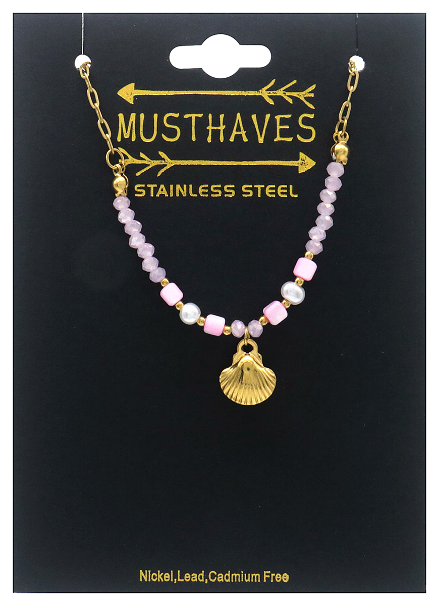 B-A20.1 B2539-034-2 S. Steel Bracelet Glassbeads Shell 16-21cm