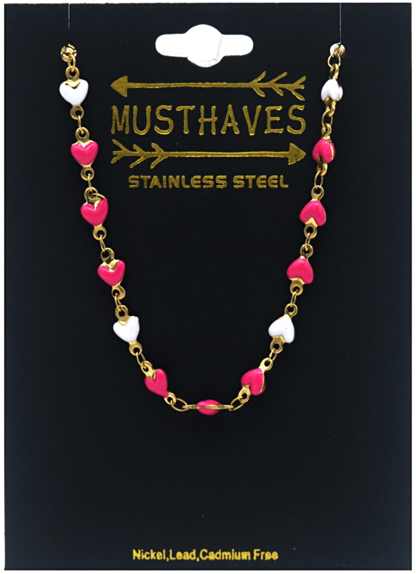 F-E21.2 B835-031G S. Steel Bracelet Hearts Pink White