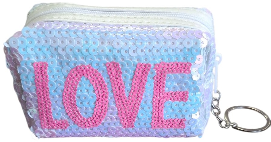 K-D2.1  KY1154-002 Keychain Wallet LOVE Sequins 10x7x4cm White