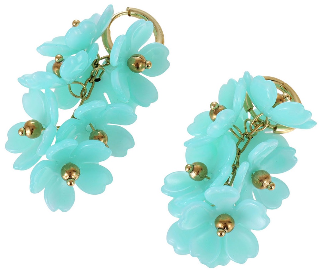 D-D15.1 E1144-027-5 S. Steel Earrings Flowers 5cm - Blue
