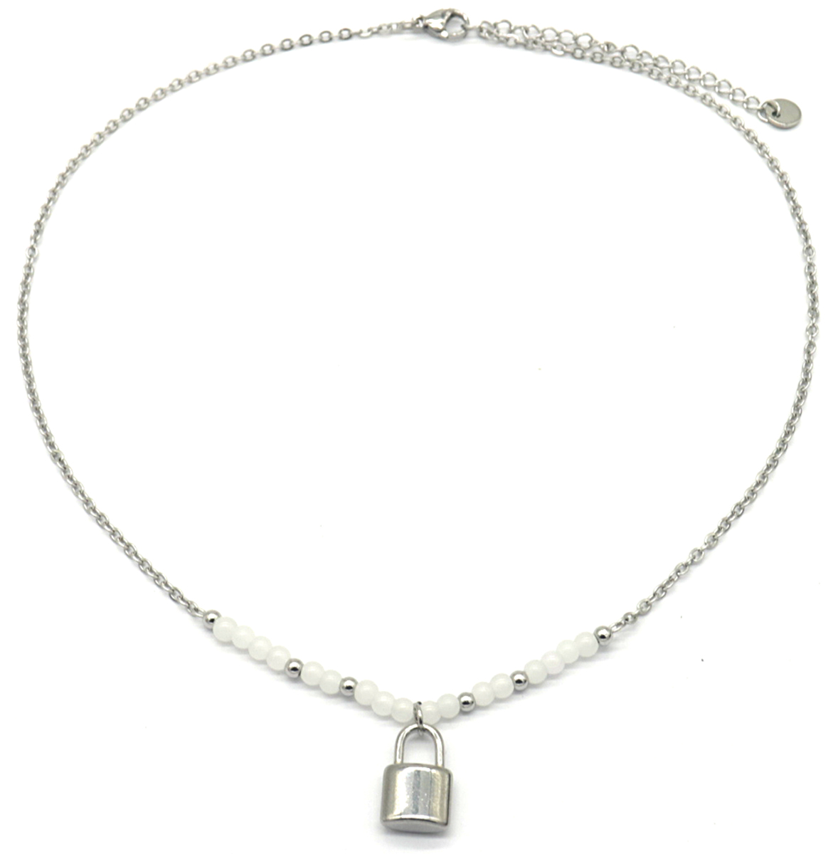 F-F2.2 NA221-106S S. Steel Neckalce Glass Beads - Lock