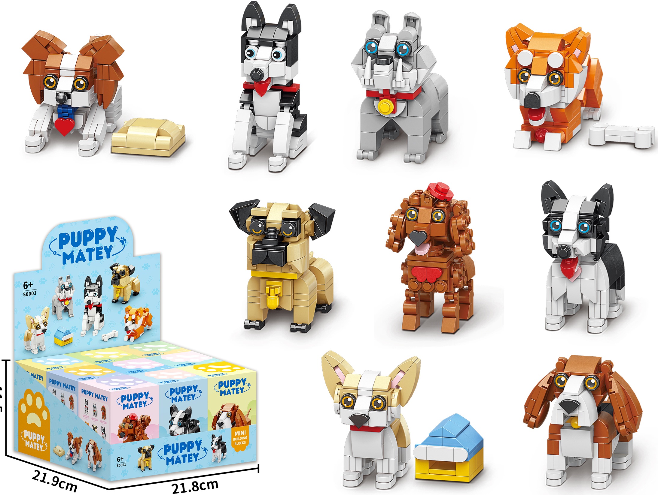T-H3.1 S0001 Mini Building Blocks Set in Display 9pcs- Dogs