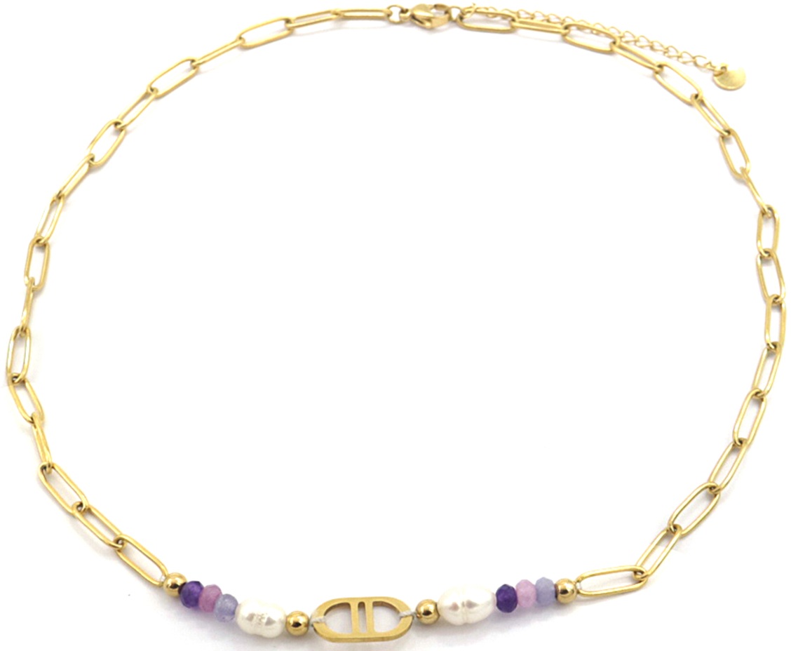 G-A16.3 N221-307 S. Steel Necklace Freshwater Pearl Purple 40-45cm