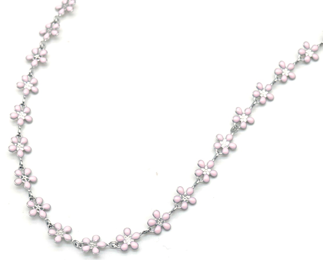 E-F8.1 N835-024S S. Steel Necklace Flowers Pink