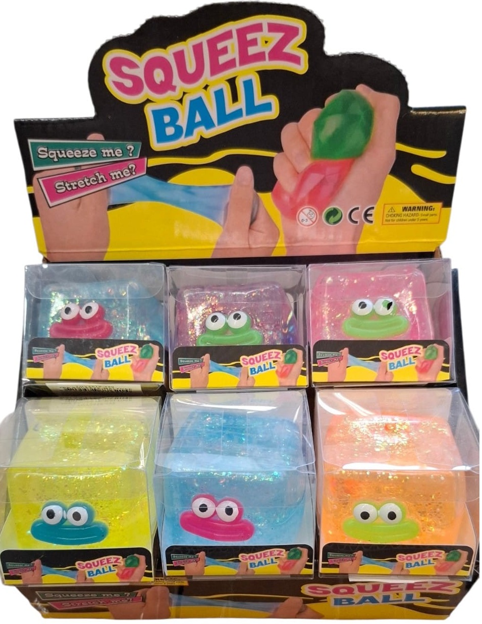 Q-M7.2 TOY2610-290 Squishy Cube Glitter Smiley - 12pcs