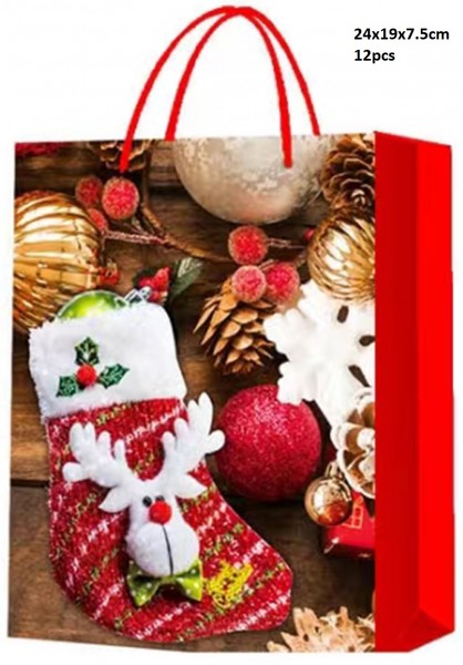 K-E8.2 PK726-004S Paper Gift Bags 24x19x7.5cm Christmas 12pc