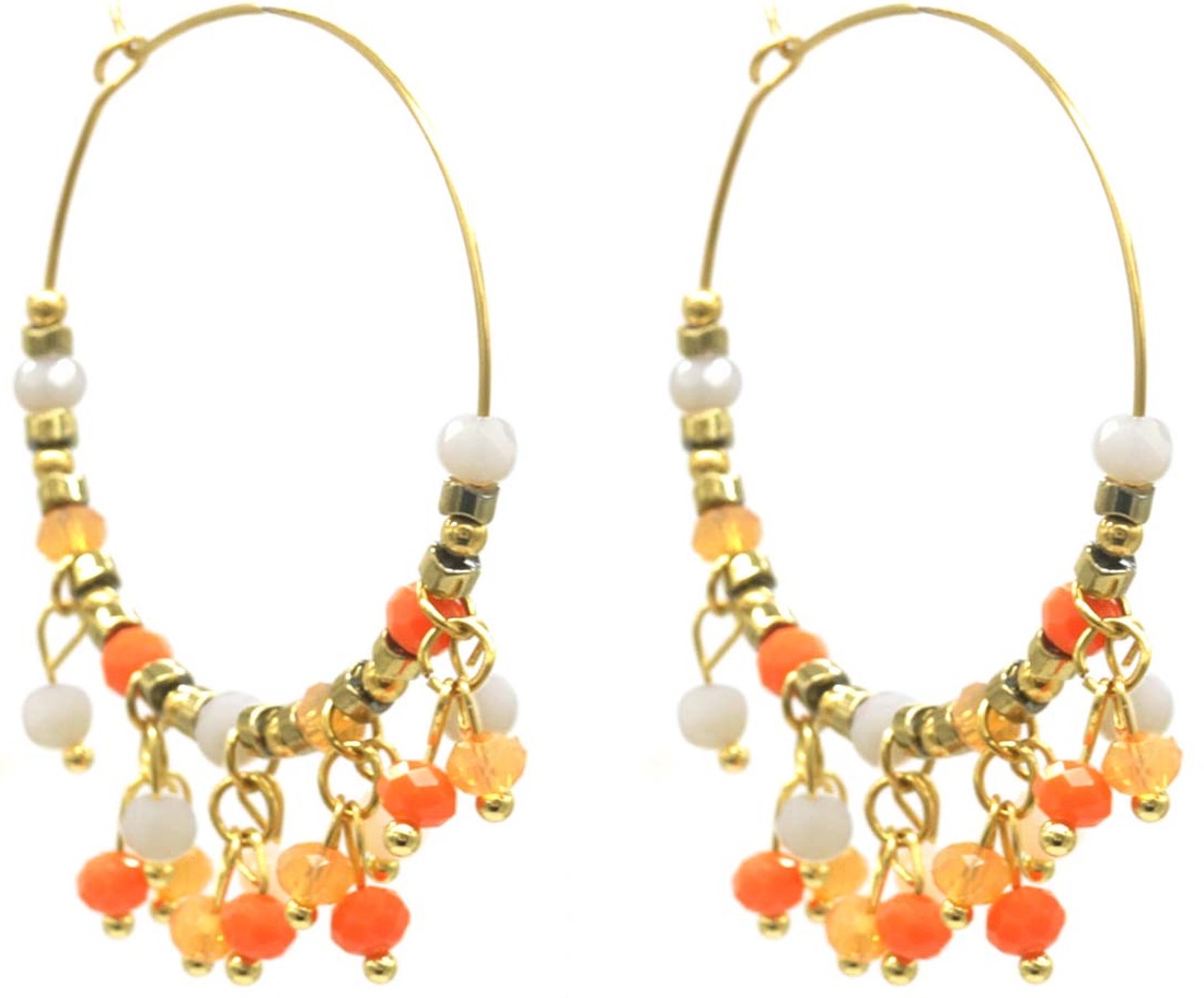 C-C19.4 E221-498G No. 3 S. Steel Glassbead Earrings 4x5.5cm Orange