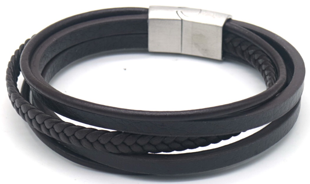 C-D22.1 B824-028S S. Steel Leather Bracelet 21cm