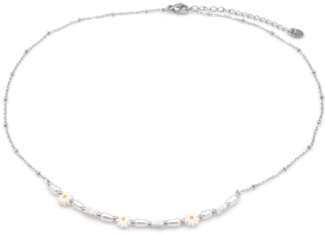 F-B5.5 N2539-052S-3 S. Steel Necklace Flowers 40-45cm