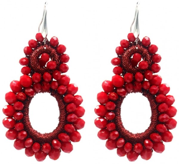C-A6.4 E1668-003 No. 2 Earrings Faceted Glass 5cm Red
