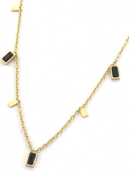 D-F6.2  N088-010G S. Steel Necklace Bars CZ Black